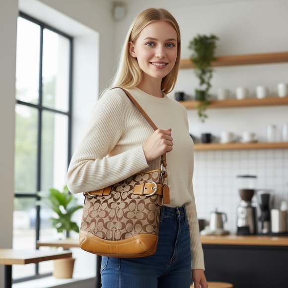 Coach Handbags - Coach Signature Brown and Tan Shoulder Bag